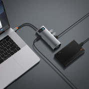 Baseus USB-C Metal Gleam Series 9-in-1 Hub (CAHUB-CU0G) - мултифункционален хъб за свързване на допълнителна периферия за устройства с USB-C (тъмносив) 7