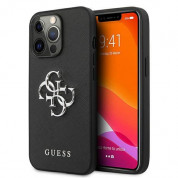 Guess Saffiano 4G Metal Logo Leather Hard Case - дизайнерски кожен кейс за iPhone 13 Pro (черен)