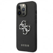 Guess Saffiano 4G Metal Logo Leather Hard Case - дизайнерски кожен кейс за iPhone 13 Pro (черен) 2