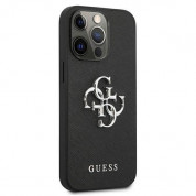 Guess Saffiano 4G Metal Logo Leather Hard Case - дизайнерски кожен кейс за iPhone 13 Pro (черен) 4