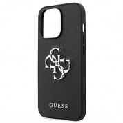 Guess Saffiano 4G Metal Logo Leather Hard Case - дизайнерски кожен кейс за iPhone 13 Pro (черен) 5