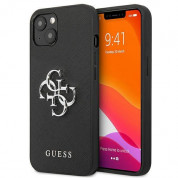 Guess Saffiano 4G Metal Logo Leather Hard Case - дизайнерски кожен кейс за iPhone 13 mini (черен)