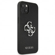 Guess Saffiano 4G Metal Logo Leather Hard Case - дизайнерски кожен кейс за iPhone 13 mini (черен) 4