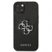 Guess Saffiano 4G Metal Logo Leather Hard Case - дизайнерски кожен кейс за iPhone 13 mini (черен) 3