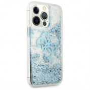 Guess Liquid Big Liquid Glitter Case - дизайнерски кейс с висока защита за iPhone 13 Pro Max (син) 4