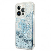 Guess Liquid Big Liquid Glitter Case - дизайнерски кейс с висока защита за iPhone 13 Pro Max (син) 2