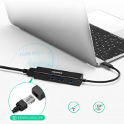 Choetech USB-C Multifunctional 4in1 Hub - USB-C хъб с три USB порта и RJ-45 Gigabit Ethernet порт за мобилни устройства с USB-C (черен) 1