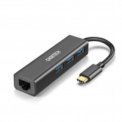 Choetech USB-C Multifunctional 4in1 Hub - USB-C хъб с три USB порта и RJ-45 Gigabit Ethernet порт за мобилни устройства с USB-C (черен)
