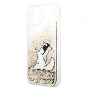 Karl Lagerfeld Liquid Glitter Choupette Fun Case - дизайнерски кейс с висока защита за iPhone 13 (прозрачен-златист) 5