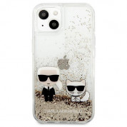 Karl Lagerfeld Liquid Glitter Karl & Choupette Case - дизайнерски кейс с висока защита за iPhone 13 (прозрачен-златист) 2