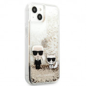Karl Lagerfeld Liquid Glitter Karl & Choupette Case - дизайнерски кейс с висока защита за iPhone 13 (прозрачен-златист) 3