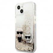 Karl Lagerfeld Liquid Glitter Karl & Choupette Case - дизайнерски кейс с висока защита за iPhone 13 (прозрачен-златист) 1