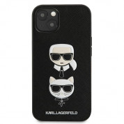 Karl Lagerfeld Karl & Choupette Saffiano Leather Case - дизайнерски кожен кейс за iPhone 13 (черен) 2