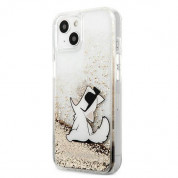 Karl Lagerfeld Liquid Glitter Choupette Fun Case - дизайнерски кейс с висока защита за iPhone 13 mini (прозрачен-златист) 1