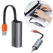 Baseus Steel Cannon USB-A to Ethernet Adapter (CAHUB-AD0G) - адаптер за свързване от USB-A към Ethernet жичен интернет (тъмносив)