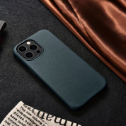 iCarer Leather Oil Wax MagSafe Case - кожен (естествена кожа) кейс с MagSafe за iPhone 13 Pro (син) 13