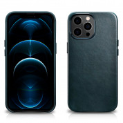 iCarer Leather Oil Wax MagSafe Case - кожен (естествена кожа) кейс с MagSafe за iPhone 13 Pro (син) 3