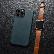 iCarer Leather Oil Wax MagSafe Case - кожен (естествена кожа) кейс с MagSafe за iPhone 13 Pro (син) 12
