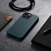 iCarer Leather Oil Wax MagSafe Case - кожен (естествена кожа) кейс с MagSafe за iPhone 13 Pro (син) 11