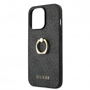 Guess Hard Case 4G With Ring Stand - дизайнерски кожен кейс с пръстен против изпускане за iPhone 13 Pro Max (черен) 5