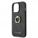 Guess Hard Case 4G With Ring Stand - дизайнерски кожен кейс с пръстен против изпускане за iPhone 13 Pro Max (черен) 6