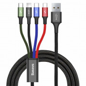 Baseus Fast 4-in-1 Charging Data Cable (CA1T4-B01) - универсален USB-A кабел с microUSB, Lightning и 2xUSB-C конектори (120 см) (черен)