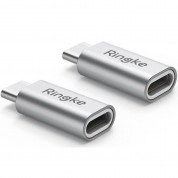 Ringke USB-C Male to Lightning Female Adapter - алуминиев Lightning адаптер за MacBook и устройства с USB-C порт (сребрист) (2 броя)