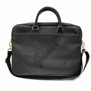Guess Saffiano Vintage Script Laptop Bag - луксозна дизайнерска чанта с дръжки и презрамка за преносими компютри до 16 инча (черна)