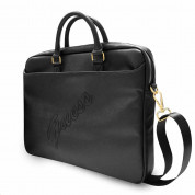 Guess Saffiano Vintage Script Laptop Bag - луксозна дизайнерска чанта с дръжки и презрамка за преносими компютри до 16 инча (черна) 1