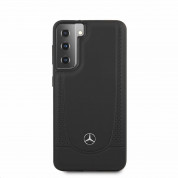 Mercedes Genuine Leather Urban Line Hard Case - дизайнерски кожен (естествена кожа) кейс за Samsung Galaxy S21 Plus (черен)