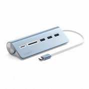 Satechi Aluminum USB-C 3.0 Hub & Card Reader - алуминиев 3-портов USB 3.0 хъб с четец за карти за компютри и лаптопи (син)