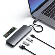 Satechi USB-C Hybrid Multiport Adapter - мултифункционален хъб за свързване на допълнителна периферия и SATA M.2 за компютри с USB-C порт (тъмносив) 3