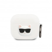 Karl Lagerfeld AirPods 3 Choupette Head Silicone Case - силиконов калъф с карабинер за Apple AirPods 3 (бял)