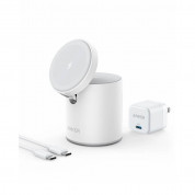 Anker MagGo 2-in-1 Magnetic Wireless Charging Stand - двойна поставка (пад) за безжично зареждане за iPhone с Magsafe и AirPods (бял)	