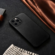 iCarer Leather Oil Wax MagSafe Case - кожен (естествена кожа) кейс с MagSafe за iPhone 13 Pro Max (черен) 13