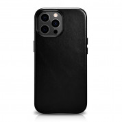 iCarer Leather Oil Wax MagSafe Case - кожен (естествена кожа) кейс с MagSafe за iPhone 13 Pro Max (черен)
