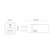Baseus GaN 2 Lite Charger 65W (CCGAN2L-B02) - захранване за ел. мрежа за лаптопи, смартфони и таблети с USB-A и USB-C изходи и с технология за бързо зареждане (бял) 7
