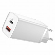 Baseus GaN 2 Lite Charger 65W (CCGAN2L-B02) - захранване за ел. мрежа за лаптопи, смартфони и таблети с USB-A и USB-C изходи и с технология за бързо зареждане (бял)