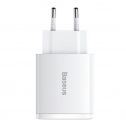 Baseus Compact Quick Wall Charger 30W (CCXJ-E02) - захранване за ел. мрежа с 2хUSB-A и USB-C изходи и технология за бързо зареждане (бял) 1