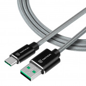 Tactical Fast Rope Kevlar USB-A to USB-C Cable 65W - здрав кевларен кабел с въжена оплетка за устройства с USB-C порт (100 см) (сив)