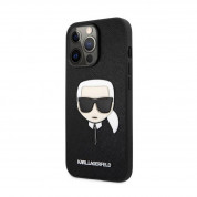 Karl Lagerfeld Saffiano Karl Head Leather Case - дизайнерски кожен кейс за iPhone 13 Pro (черен)  1