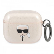 Karl Lagerfeld AirPods 3 Glitter Karl Head Silicone Case - силиконов калъф с карабинер за Apple Airpods 3 (златист)