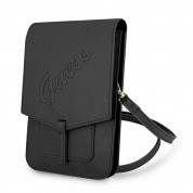 Guess Saffiano Wallet Universal Phone Bag - кожена чанта (портфейл) с презрамка (черен)