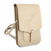 Guess Saffiano Wallet Universal Phone Bag - кожена чанта (портфейл) с презрамка (златист) 2