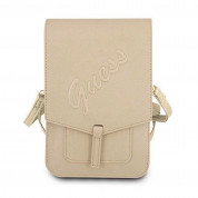 Guess Saffiano Wallet Universal Phone Bag - кожена чанта (портфейл) с презрамка (златист) 1