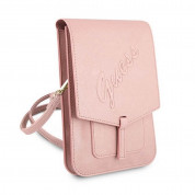 Guess Saffiano Wallet Universal Phone Bag - кожена чанта (портфейл) с презрамка (розов) 1