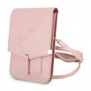 Guess Saffiano Wallet Universal Phone Bag - кожена чанта (портфейл) с презрамка (розов)