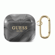 Guess AirPods 3 Shiny Marble Silicone Case - силиконов калъф с карабинер за Apple Airpods 3 (черен) 1