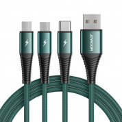 Joyroom 3-in-1 Charging Cable - универсален USB кабел с Lightning, microUSB и USB-C конектори (120 см) (зелен)