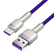 Baseus Cafule Metal Series USB-A to USB-C Cable 40W (CATJK-B05) - здрав кабел с въжена оплетка за устройства с USB-C порт (200 см) (лилав-златист)  3